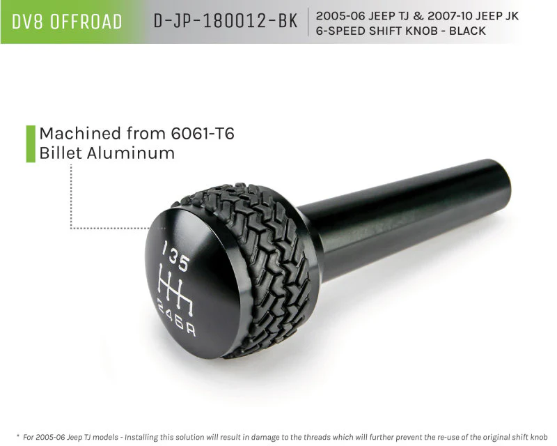 DV8 Offroad 2005-2010 Jeep TJ/JK 6-Speed Shift Knob Black Finish - Image 10